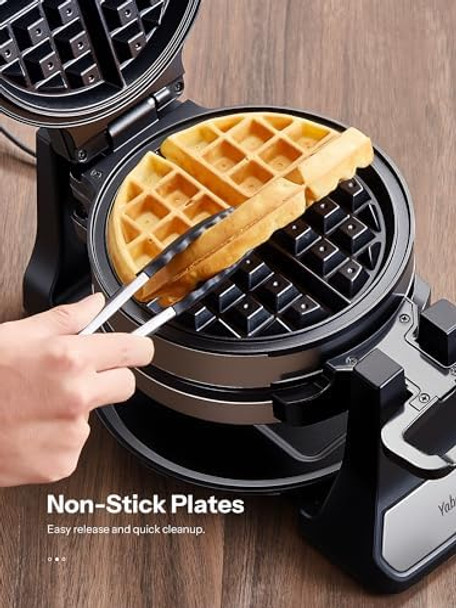 Belgian Waffle Maker Classic Rotating Waffle Iron with Nonstick Plates Removable Drip Tray and Cool Touch Handles Double Flip Waffle Rotating Belgium Waflera Maker by Yabano Brushed Stainless