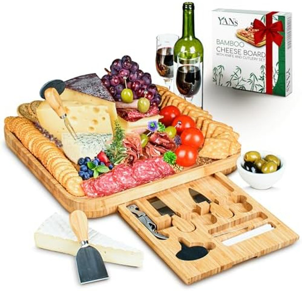 YAN's Bamboo Cheese Boards Charcuterie Boards Set - Extra Large Charcuterie Board Set - Charcuterie Tray - Unique s for Women House Warming s Home - 13"x13"