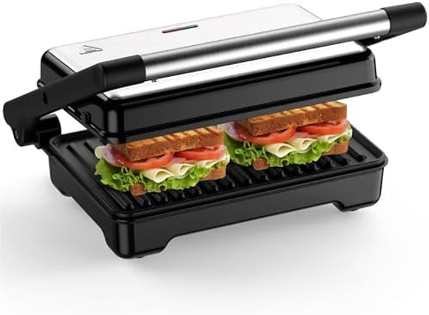 YASHE Panini Grill Press 1200 W Sandwich Maker Panini Maker with Non-Stick Coated Cast Aluminum Plates Fits 2 Slices of Bread 180-Degree Opening Easy to Clean Versatile Use