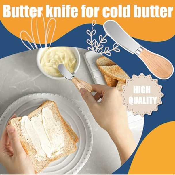 100 Pcs Cheese Spreader Knives with Wooden Handle Stainless Steel Butter Spreader Charcuterie Boards Accessories for Hotels Family Weddings