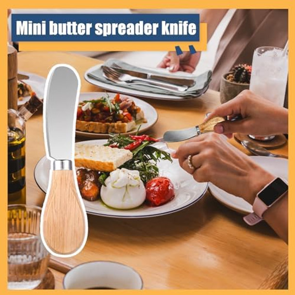 100 Pcs Cheese Spreader Knives with Wooden Handle Stainless Steel Butter Spreader Charcuterie Boards Accessories for Hotels Family Weddings