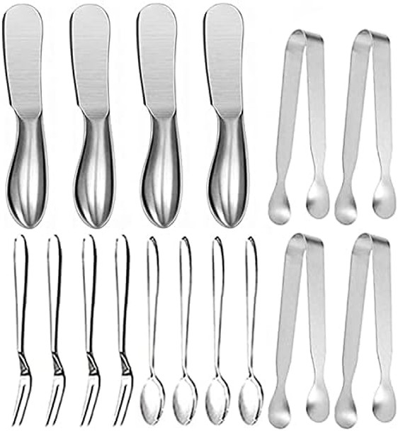 Spreader Knife Set Cheese Butter Spreader Knife Cheese Slicer Knife Stainless Steel Blade with Wooden Handles Mini Serving Tongs Spoons and Forks (Option 11)