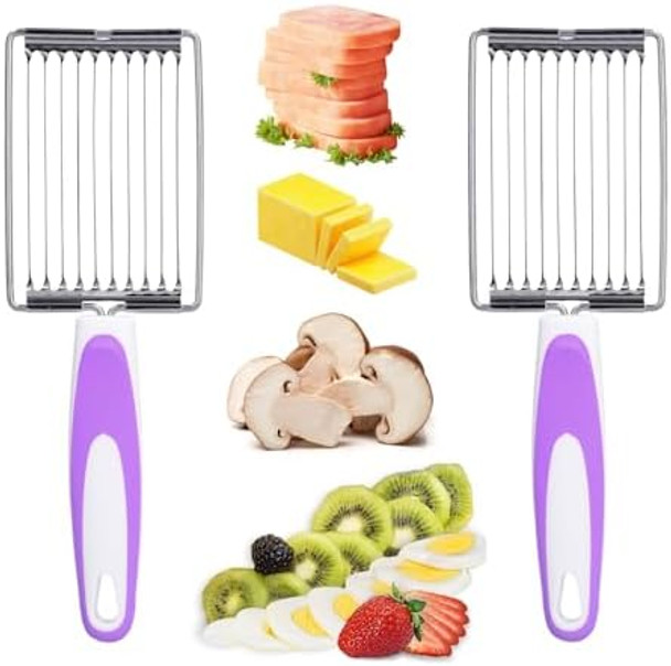 2 Pack Egg Slicer Luncheon Meat Slicer Multipurpose Stainless Steel Strawberry Slicer Tomato Slicer Fruit Slicer for Kitchen Use Dishwasher Safe