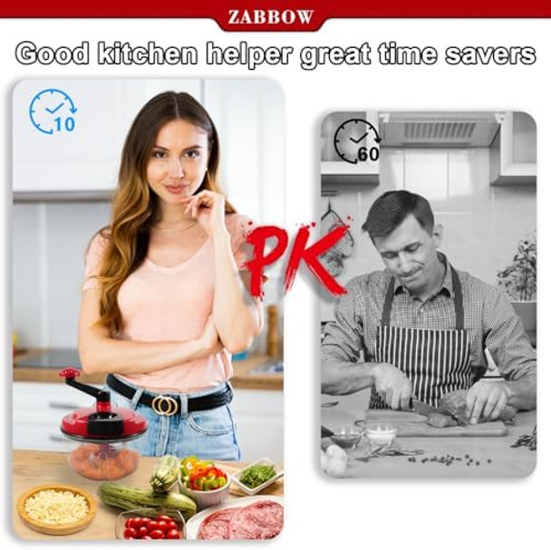 Manual Food Processor 8 Cup Hand Powered Crank Chopper Mincer Blender with Clear Container for Vegetables Meat Fruits Onions