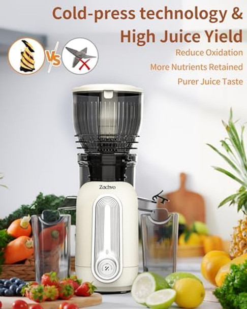Slow Juicer with 5.8'' Large Chute Dual Augers for High Juicing Yield Cold Press Juicer Quiet Operation Reverse Mode Easy Cleanup for Whole Fruits and Vegetables