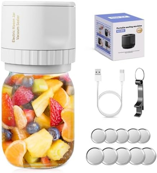 Mason Jar Vacuum Sealer Auto Stop 80kPa Electric Jar Vacuum Sealer Kit for Mason Jars with Wide and Regular Mouth Lids (White) Mason Jar Vacuum Sealer Auto Stop 80kPa Electric Jar Vacuum Sealer Kit for Mason Jars with Wide and Regular Mouth Lids (White)