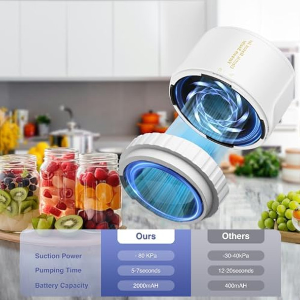 Mason Jar Vacuum Sealer Auto Stop 80kPa Electric Jar Vacuum Sealer Kit for Mason Jars with Wide and Regular Mouth Lids (White) Mason Jar Vacuum Sealer Auto Stop 80kPa Electric Jar Vacuum Sealer Kit for Mason Jars with Wide and Regular Mouth Lids (White)