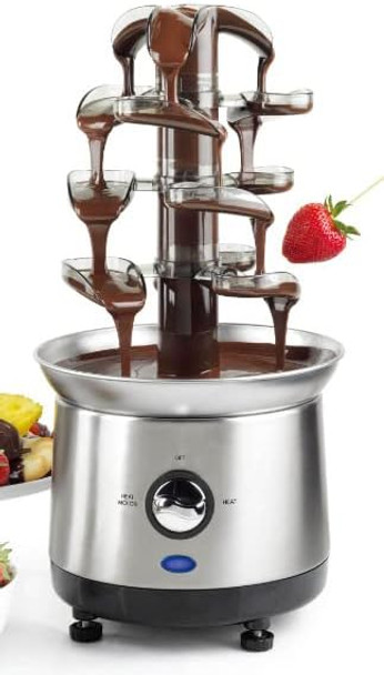 Stainless Steel Electric Chocolate Fondue Fountain Machine Chocolate Fountain 4 Tier 2.5lb Capacity Chocolate Capacity for Nacho Cheese Sauce Liqueuers Christmas Wedding Birthday Party