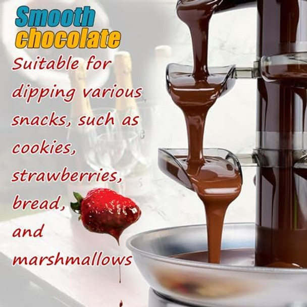 Stainless Steel Electric Chocolate Fondue Fountain Machine Chocolate Fountain 4 Tier 2.5lb Capacity Chocolate Capacity for Nacho Cheese Sauce Liqueuers Christmas Wedding Birthday Party