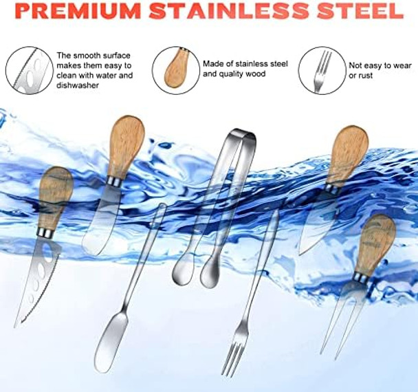 48 Pieces Cheese Knife Set Include 8 Pieces Stainless Steel Cheese Spatula Set with Wooden Handles 40 Pieces Stainless Steel Cheese Spatula Set for Birthday Wedding Christmas