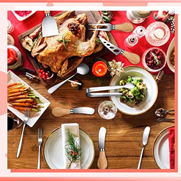 48 Pieces Cheese Knife Set Include 8 Pieces Stainless Steel Cheese Spatula Set with Wooden Handles 40 Pieces Stainless Steel Cheese Spatula Set for Birthday Wedding Christmas