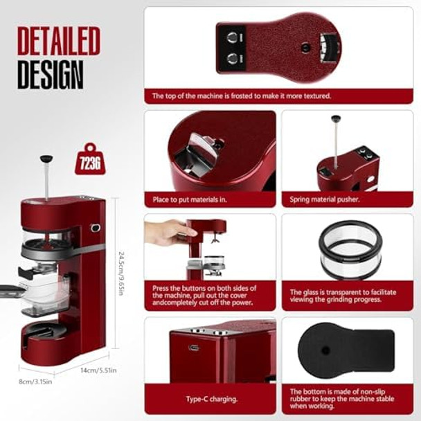 Electric Herb Grinder 1800mah Battery Powered 500g Large Capacity with Storage Box Red