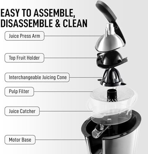 Zulay Electric Citrus Juicer - Makes Fresh Orange Lemon Grapefuit Lime - Stainless Steel 160W Quiet Powerful Motor Interchangeable Cones - Filters Out Seeds & Pulp - Dishwasher-Safe Parts - Black Zulay Electric Citrus Juicer - Makes Fresh Orange Lemon Grapefuit Lime - Stainless Steel 160W Quiet Powerful Motor Interchangeable Cones - Filters Out Seeds & Pulp - Dishwasher-Safe Parts - Black