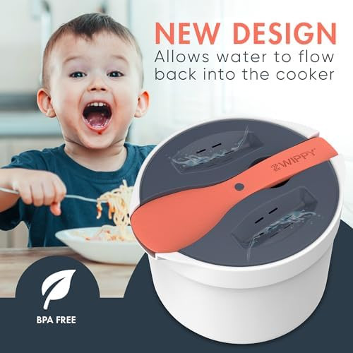 Microwave Rice Cooker Steamer and Pasta Cooker with Strainer - Mess- Design Dishwasher Safe Cooks Up to 8 Cups