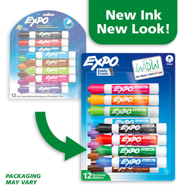 EXPO Low Odor Dry Erase Markers Chisel Tip Assorted Colors 12 Count