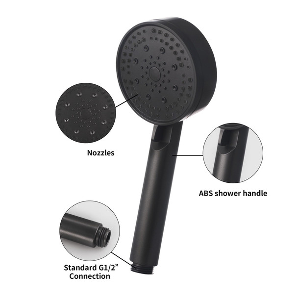 Acetap 5-Mode Round Hand Shower - Black Elegance with ABS Material - Effortless Setup Lightweight Wide Coverage Spray. (Head Only)