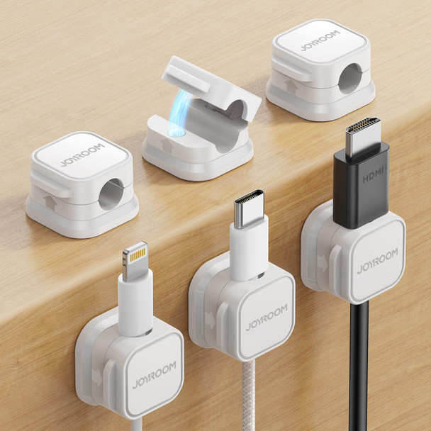 JOYROOM Pack of 6 Cable Holder Cable Clips Adjustable Cable Organiser Magnetic Cable Management Self-Adhesive Cable Holder for Desk Bedside Charging Cables HDMI USB Audio Cable White