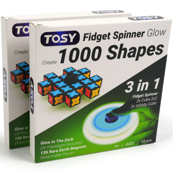TOSY Magnet Fidget Spinner Glow - 16 Blocks, 3 in 1 Toy: Transformable Fidget Spinner, Infinity Cube, 2x2 Puzzle Cube, Glow STEM/STEAM Magnet Tiles Birthday Gift for Kids/Boys/Girls/Adults