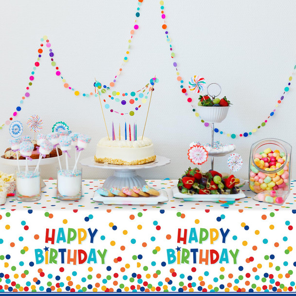3 Pack Happy Birthday Plastic Tablecloth Decorations,Disposable Colorful Polka Dots Table Cloths,Rectangle Waterproof Table Cover for Girls Boys Birthday Baby Shower Party Decorations,54x108 Inch