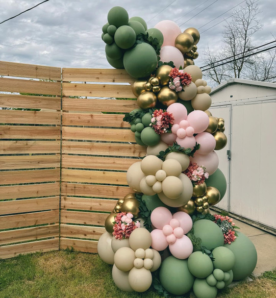 Pink and Green Balloon, 60PCS Sage Green Party Balloon, 12Inch Olive Pastel Pink Balloons Metallic Gold Confetti Balloons for Baby Shower Wedding Jungle Cactus Birthday