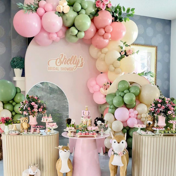 Pink and Green Balloon, 60PCS Sage Green Party Balloon, 12Inch Olive Pastel Pink Balloons Metallic Gold Confetti Balloons for Baby Shower Wedding Jungle Cactus Birthday