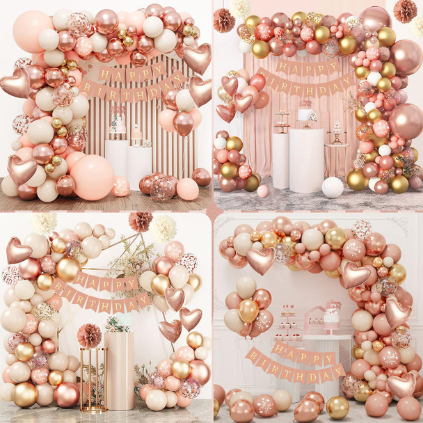 AivaToba Rose Gold Birthday Decorations, Set of 70 Birthday Decorations, Birthday Balloon Set for Party Decoration