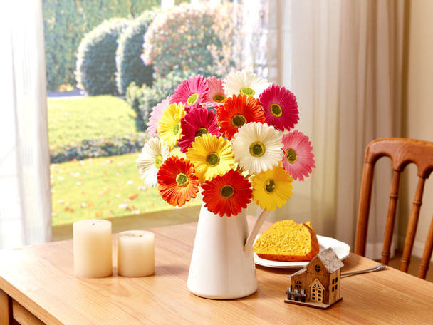 15 Pieces Artificial Gerbera Daisy Flowers Fake Mums Daisies Flower 15 Inch Artificial Gerber Daisies for Wedding Party Home Kitchen Decor