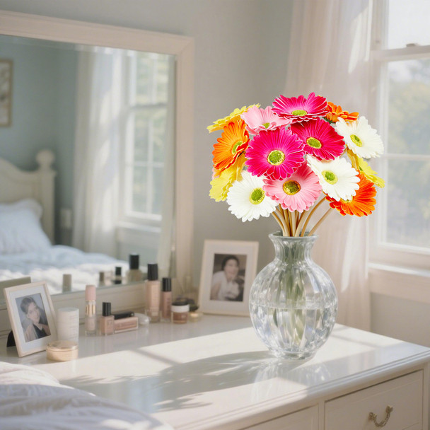 15 Pieces Artificial Gerbera Daisy Flowers Fake Mums Daisies Flower 15 Inch Artificial Gerber Daisies for Wedding Party Home Kitchen Decor