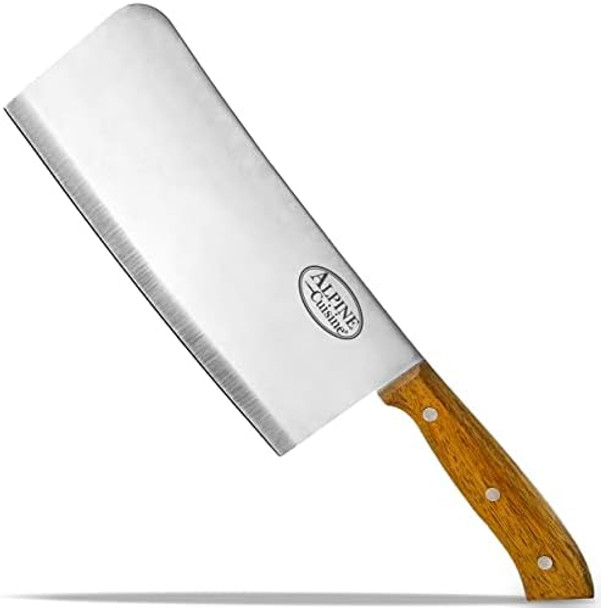 Alpine Cuisine Stainless Steel Meat Cleaver Butcher Knife 8-Inch - Rose Wood Handle - Chef Cleaver Knife Vegetables Cleaver For Home Kitchen Sharp Blade Cleaver For Meat Cutting - Dishwasher Safe