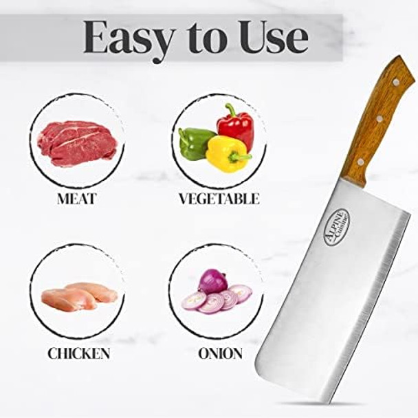 Alpine Cuisine Stainless Steel Meat Cleaver Butcher Knife 8-Inch - Rose Wood Handle - Chef Cleaver Knife Vegetables Cleaver For Home Kitchen Sharp Blade Cleaver For Meat Cutting - Dishwasher Safe Alpine Cuisine Stainless Steel Meat Cleaver Butcher Knife 8-Inch - Rose Wood Handle - Chef Cleaver Knife Vegetables Cleaver For Home Kitchen Sharp Blade Cleaver For Meat Cutting - Dishwasher Safe