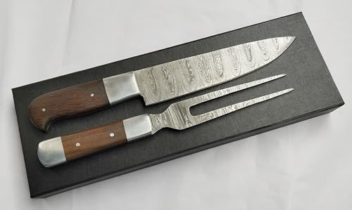 Amj Damascus Steel Carving Knife Set Kitchen Outdoor Bar.B.Q Sharp Edc Best Usa. Meat Knife Knife And Fork Set