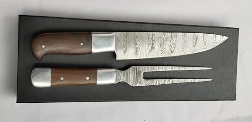 Amj Damascus Steel Carving Knife Set Kitchen Outdoor Bar.B.Q Sharp Edc Best Usa. Meat Knife Knife And Fork Set