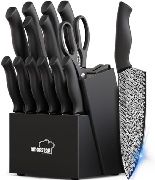 Knife Set 15 Pieces Kitchen Knife Set With Built In Knife Sharpener Block