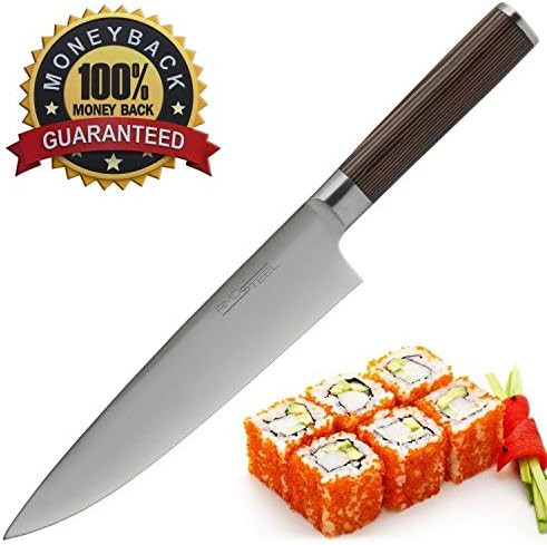 Premium Chef Knife Japanese Style 8 Inch - Multipurpose Balanced Ultra Sharp Professional Carbon Stainless Steel German Blade Ergonomic Wood Handle Wasabi Knife Set + Magnetic Holder By Amosteel