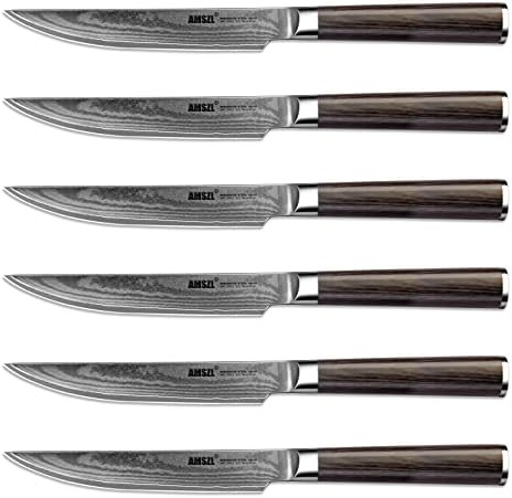 Steak Knives - Set Of 6 - Damascus - 5.5" - Japanese Vg10 Core Steel Forged Straight Edge - Pakka Handle - Box