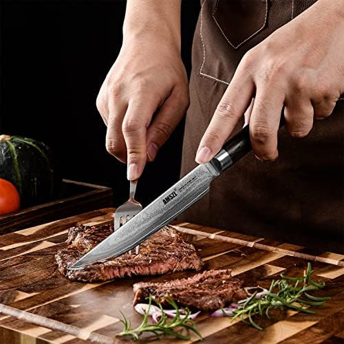 Steak Knives - Set Of 6 - Damascus - 5.5" - Japanese Vg10 Core Steel Forged Straight Edge - Pakka Handle - Box