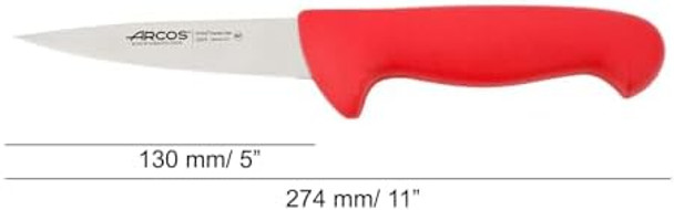 Arcos Series 2900 - Butcher Knife Steak Knife - 5" Nitrum Stainless Steel Blade - Red Polypropylene Handle - Color Identification System - Silver - 7'' Size For Heavy Use - Series 2900 - Color Red.