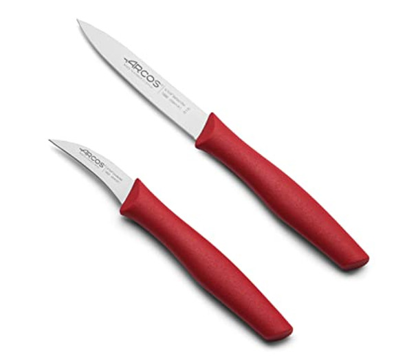 Arcos Paring Knife Set 2 Pieces. 2 Peeling Knives Of Stainless Steel And Ergonomic Polypropylene Handle For Cutting Fruits Vegetables And Tubers. Series Nova. Color Red Arcos Paring Knife Set 2 Pieces. 2 Peeling Knives Of Stainless Steel And Ergonomic Polypropylene Handle For Cutting Fruits Vegetables And Tubers. Series Nova. Color Red