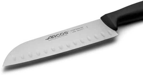 Arcos Santoku Knife - 7 Inch Nitrum Stainless Steel Blade And 180 Mm Blase With Black Polypropylene Handle - Innovative Design For Daily Use - Menorca Series - Color Black