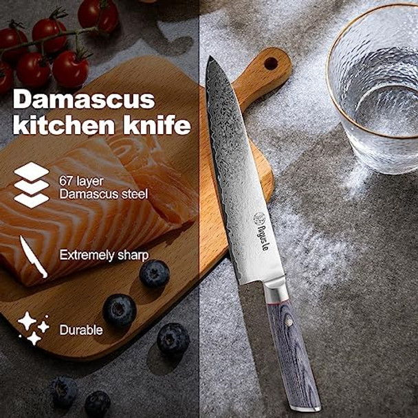 Damascus Chef Knife 8 Inch Stainless Steel Japanese Style Kitchen Knife Vg-10 Damascus Razor Sharp Cooking Chef'S Knives For Meat Vegetable And Home Restaurant With Grey Handle And Box