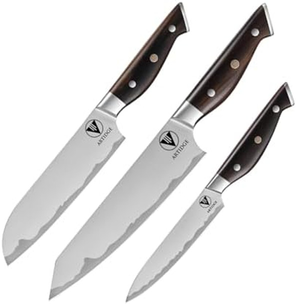 3 Pieces Knife Set Professional Japanese High Carbon Stainless Steel Kitchen Knife Set Ultra Sharp Chef Knives Sets With Ergonomic Pakkawood Handle 15° Double-Edged Blade Full Tang Design
