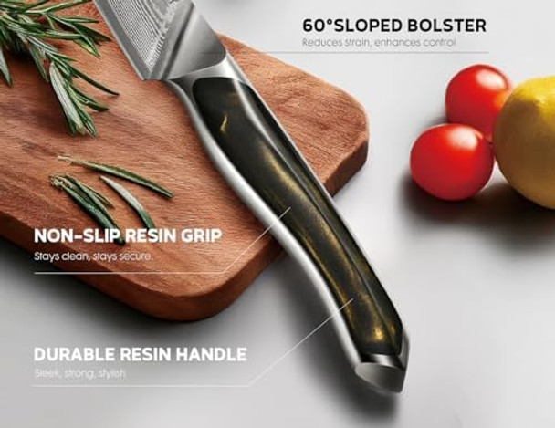 Damascus Knife Set 3 Pcs: Ultra-Sharp Professional Chef Knife Set Japanese Kitchen Knives With Vg10 Steel Core Full Tang Resin Handle Elegant Box