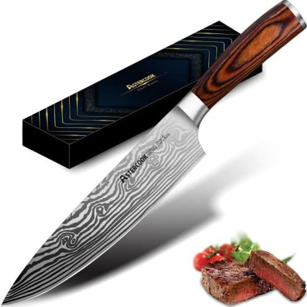 Astercook Chef Knife 8 Inch Professional Kitchen Chef Knife German High Carbon Stainless Steel Ultra Sharp Knife Chefs Knives With Ergonomic Handle And Box