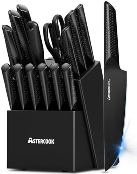 Knife Set 15 Pieces Chef Knife Set With Block For Kitchen German Stainless Steel Knife Block Set Dishwasher Safe Elegant Black