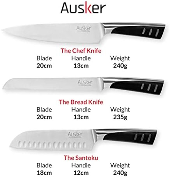 Kitchen Knife Set Block With Sharpener Chef Santoku Paring Utility Carving And Bread Knives Stainless Steel Professional Kitchenware (Set Of 6)