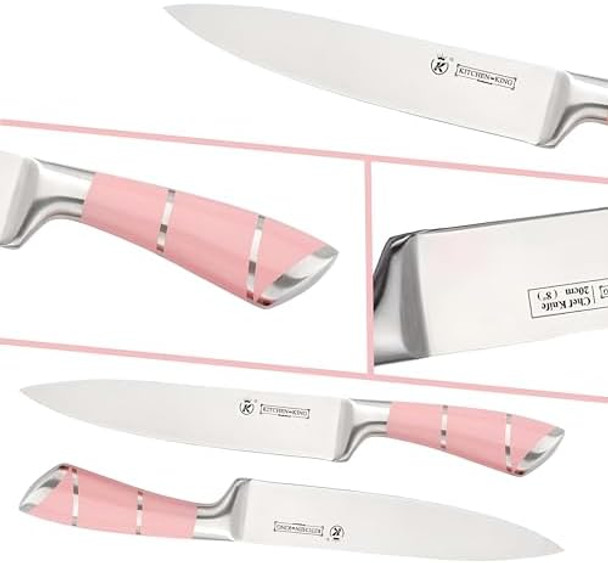 Kitchen Knife Set9-Piece Pink Chef Knife Sets With Acrylic Block Non-Stick Coated Stainless Steel Knives Set For Kitchen For Women Girlsergonomic Handle Design