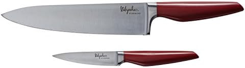 Ayesha Curry Kitchenware Ayesha Curry Cutlery Japanese Stainless Steel Knife Cooking Knives Set With Sheaths 8-Inch Chef Knife 3.5-Inch Paring Knife Sienna Red