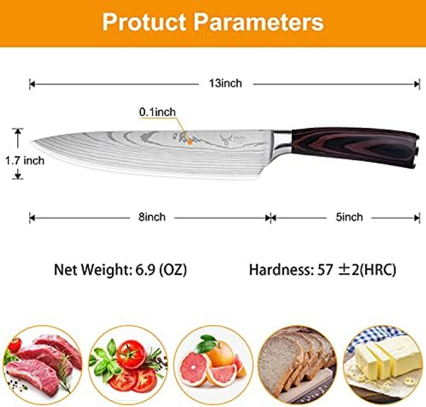 Chef Knife - Cknife Pro Kitchen Knife 8-Inch Chef'S Knife Made Of German High Carbon Stainless Steel ，Ergonomic Handle Ultra Sharp