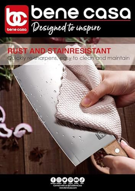 Bene Casa 7-Inch Stainless Steel Cleaver Knife With Rosewood Handle – Heavy-Duty Full Tang Meat And Bone Chopper Triple Riveted For Kitchen Durability And Control Bene Casa 7-Inch Stainless Steel Cleaver Knife With Rosewood Handle – Heavy-Duty Full Tang Meat And Bone Chopper Triple Riveted For Kitchen Durability And Control