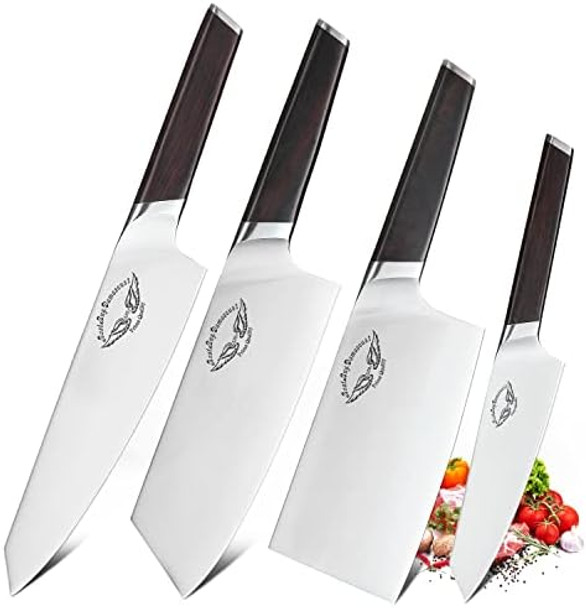 Best.Buy.Damascus1 Knife Sets 7 Piece German Stainless Steel Kitchen Knives Block Set Germen Stainless-Steel Blades Walnut Wood Knife Block Kitchen Knife Set Black (Germen Knife Set)